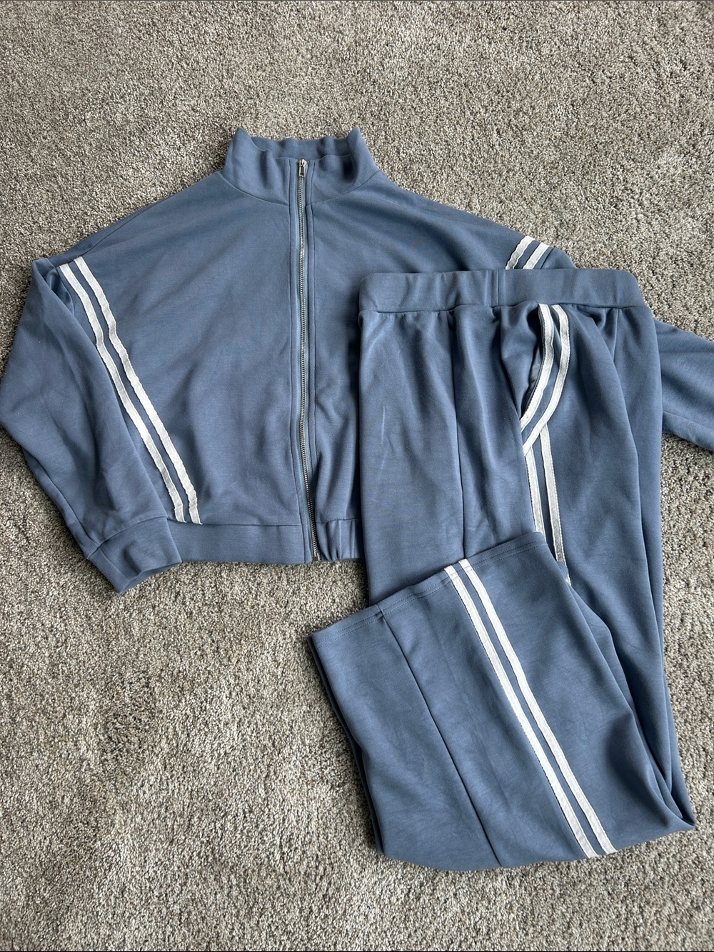 Casly Lamiit Blue Two-Piece Wide Leg Track Set with White Stripes size Small